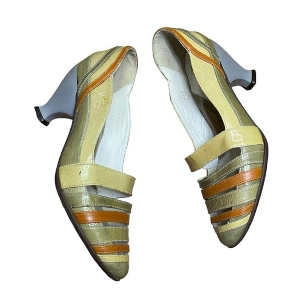 John Fluevog Blind Faith Mid Drew Heels Multicolored Shoes Women Size 8.5